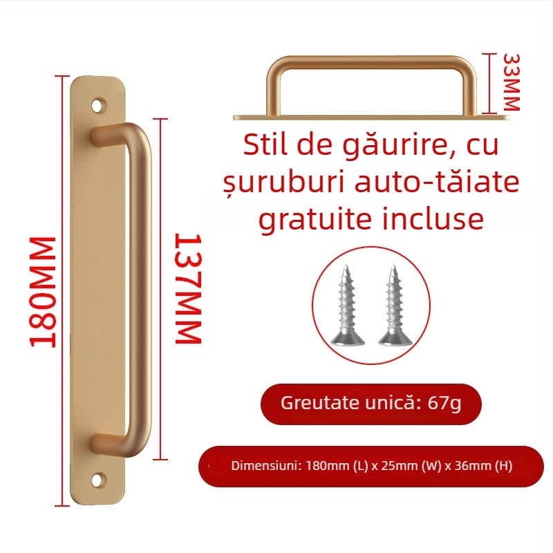 Wanson Handhandle – mâner din aliaj de aluminiu, fără găuri, pentru dulapuri, sertare și uși, autoadeziv, stil modern