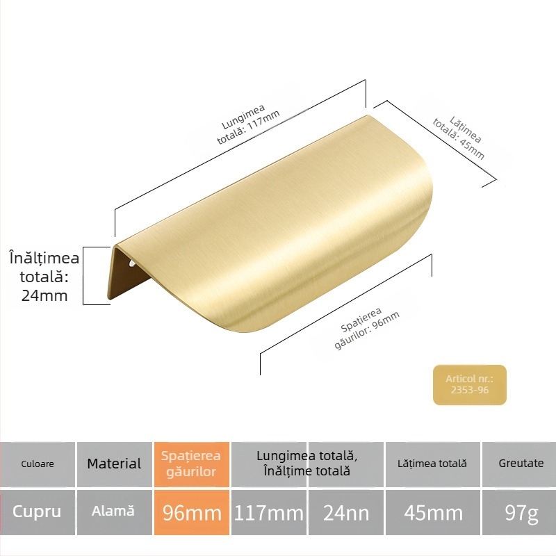 Mâner din alamă pentru ușa de dulap cu design inspirat de frunză (Modelul 1038; Material: alamă; Proces: turnare sub presiune; Aplicare: ușa dulapului; Stil: Lux ușor)