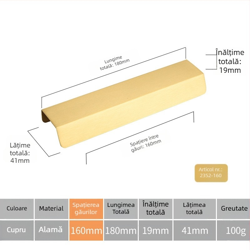 Mâner din alamă pentru ușa de dulap cu design inspirat de frunză (Modelul 1038; Material: alamă; Proces: turnare sub presiune; Aplicare: ușa dulapului; Stil: Lux ușor)