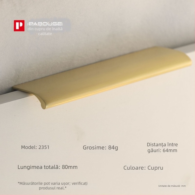 Mâner din alamă pentru ușa de dulap cu design inspirat de frunză (Modelul 1038; Material: alamă; Proces: turnare sub presiune; Aplicare: ușa dulapului; Stil: Lux ușor)