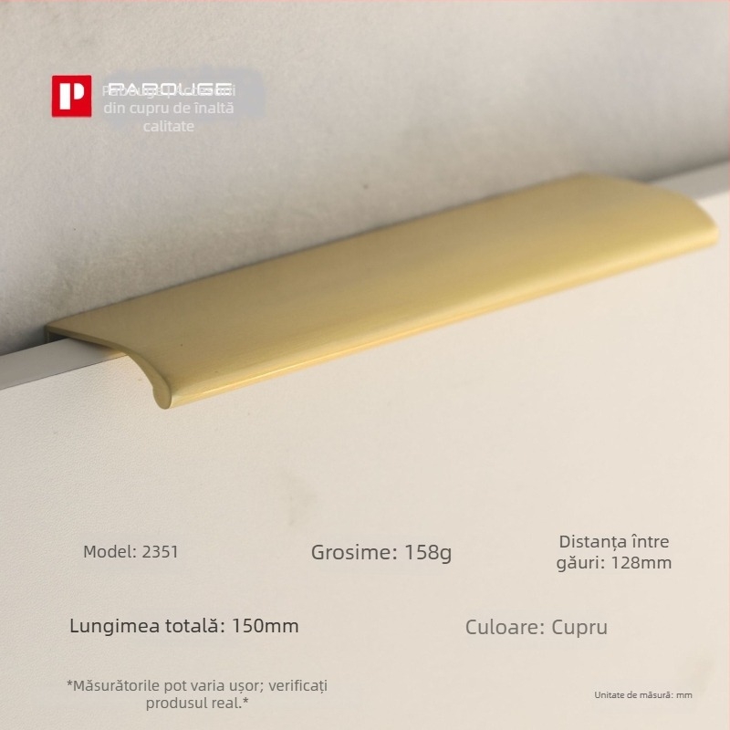 Mâner din alamă pentru ușa de dulap cu design inspirat de frunză (Modelul 1038; Material: alamă; Proces: turnare sub presiune; Aplicare: ușa dulapului; Stil: Lux ușor)