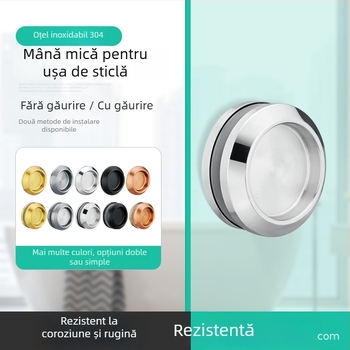 Mâner circular din oțel inoxidabil pentru ușă de sticlă, pentru cabine de duș/băi, stil modern minimalist, finisaje: mat, lucios sau electroplacat