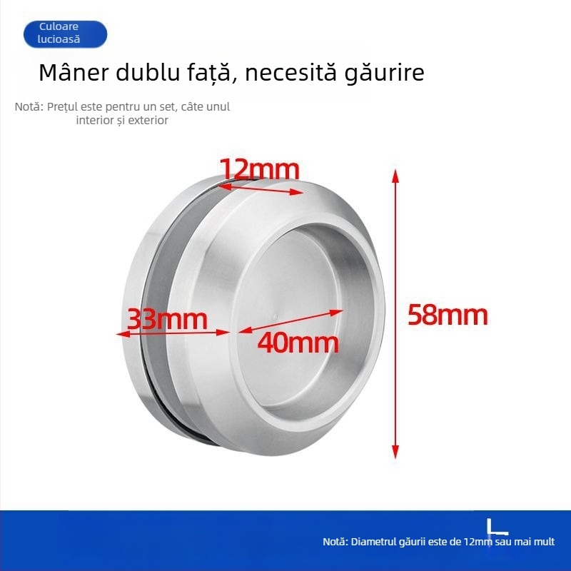 Mâner circular din oțel inoxidabil pentru ușă de sticlă, pentru cabine de duș/băi, stil modern minimalist, finisaje: mat, lucios sau electroplacat