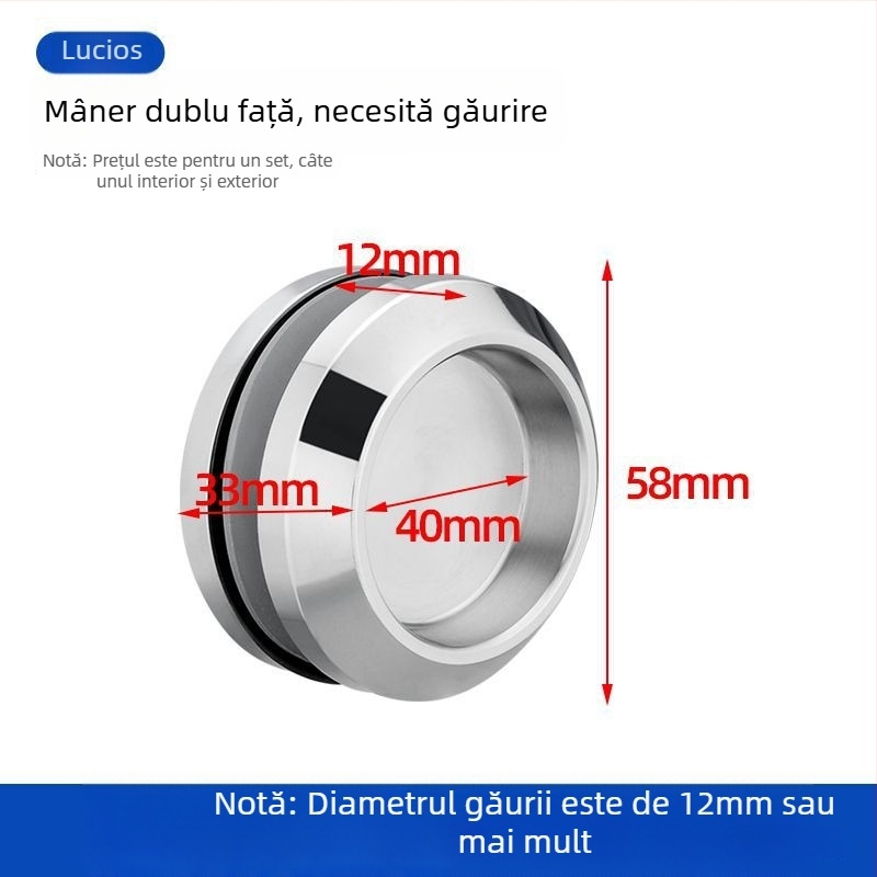 Mâner circular din oțel inoxidabil pentru ușă de sticlă, pentru cabine de duș/băi, stil modern minimalist, finisaje: mat, lucios sau electroplacat