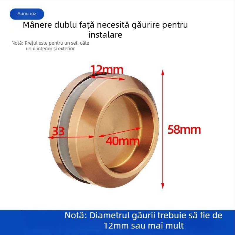 Mâner circular din oțel inoxidabil pentru ușă de sticlă, pentru cabine de duș/băi, stil modern minimalist, finisaje: mat, lucios sau electroplacat