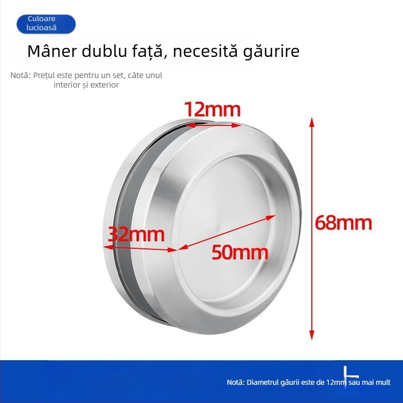 Mâner circular din oțel inoxidabil pentru ușă de sticlă, pentru cabine de duș/băi, stil modern minimalist, finisaje: mat, lucios sau electroplacat