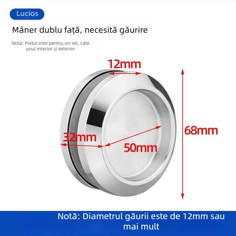 Mâner circular din oțel inoxidabil pentru ușă de sticlă, pentru cabine de duș/băi, stil modern minimalist, finisaje: mat, lucios sau electroplacat