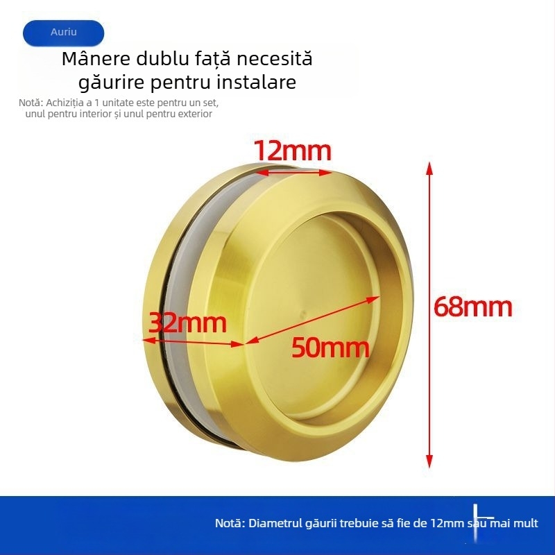 Mâner circular din oțel inoxidabil pentru ușă de sticlă, pentru cabine de duș/băi, stil modern minimalist, finisaje: mat, lucios sau electroplacat