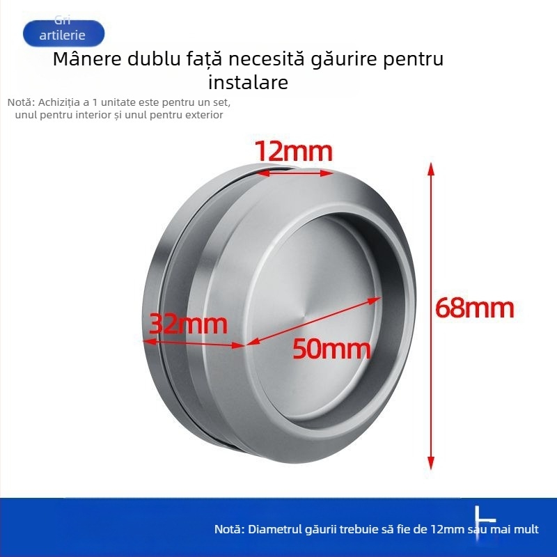Mâner circular din oțel inoxidabil pentru ușă de sticlă, pentru cabine de duș/băi, stil modern minimalist, finisaje: mat, lucios sau electroplacat