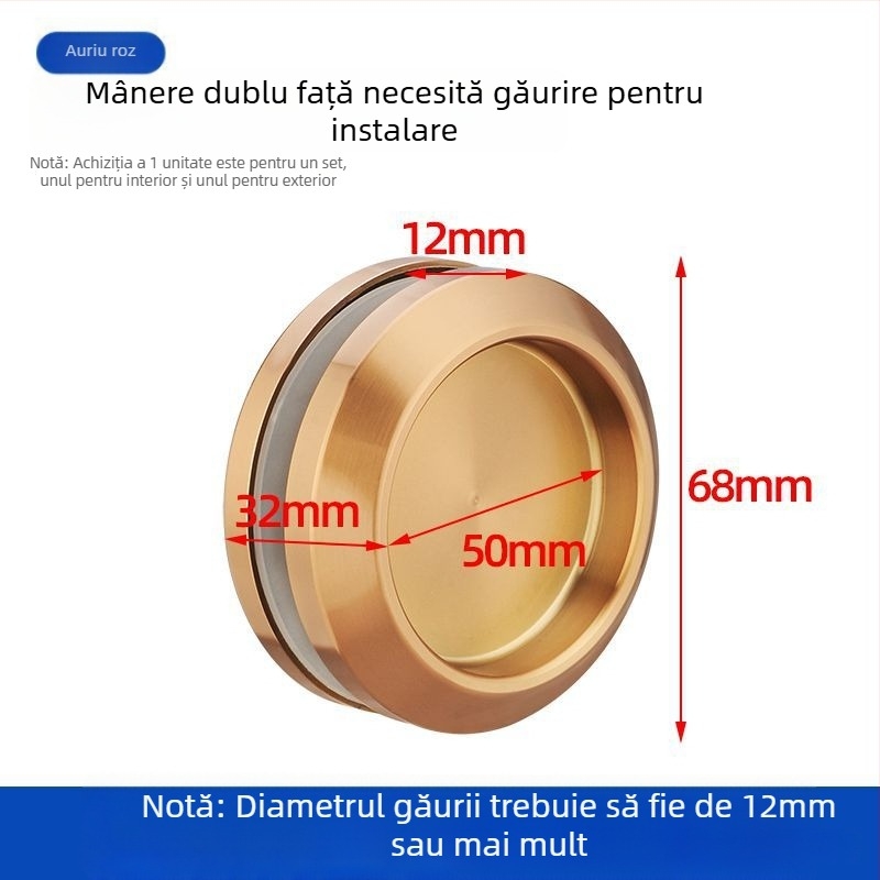 Mâner circular din oțel inoxidabil pentru ușă de sticlă, pentru cabine de duș/băi, stil modern minimalist, finisaje: mat, lucios sau electroplacat