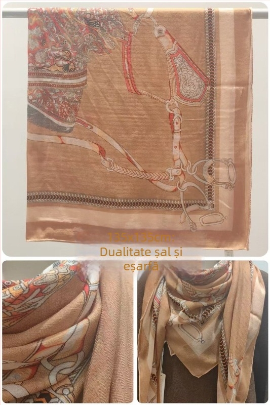 Șal Snow din mătase de mulberry și lână, imprimare pe ambele fețe, lansare primăvara 2025, personalizare disponibilă