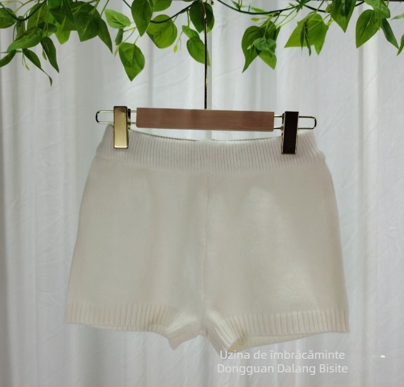 Pantaloni evazați din tricot, talie înaltă, lungime trei sferturi, Arctic fleece, amestec de poliester, microelasticitate