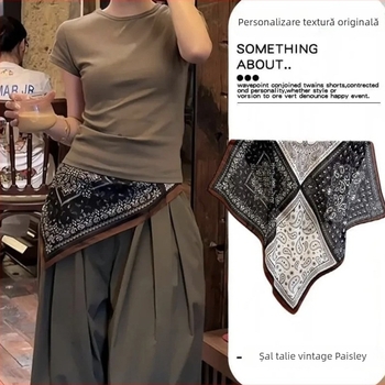 Șal pătrat | Poliester >96% | Țesătură simplă | Finisaj imprimat | Stil elegant pentru toamnă