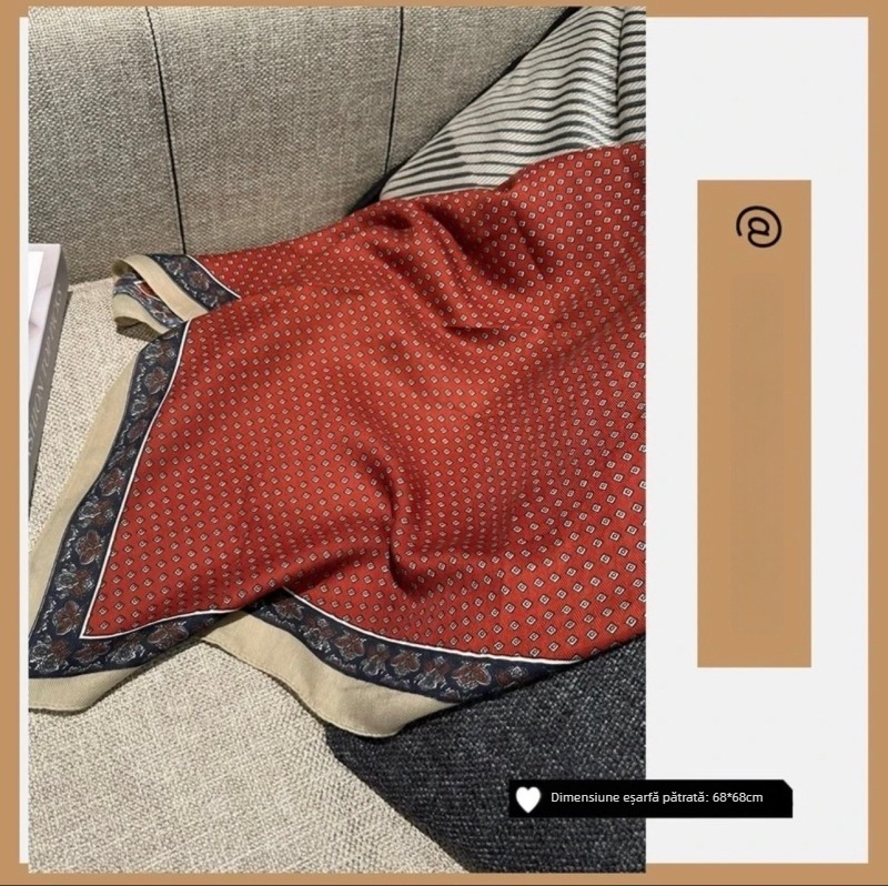 Șal pătrat | Poliester >96% | Țesătură simplă | Finisaj imprimat | Stil elegant pentru toamnă
