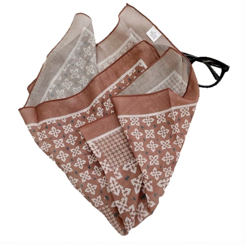 Șal pătrat din bumbac și in cu amestec de cânepă, țesătură simplă, modă de vară