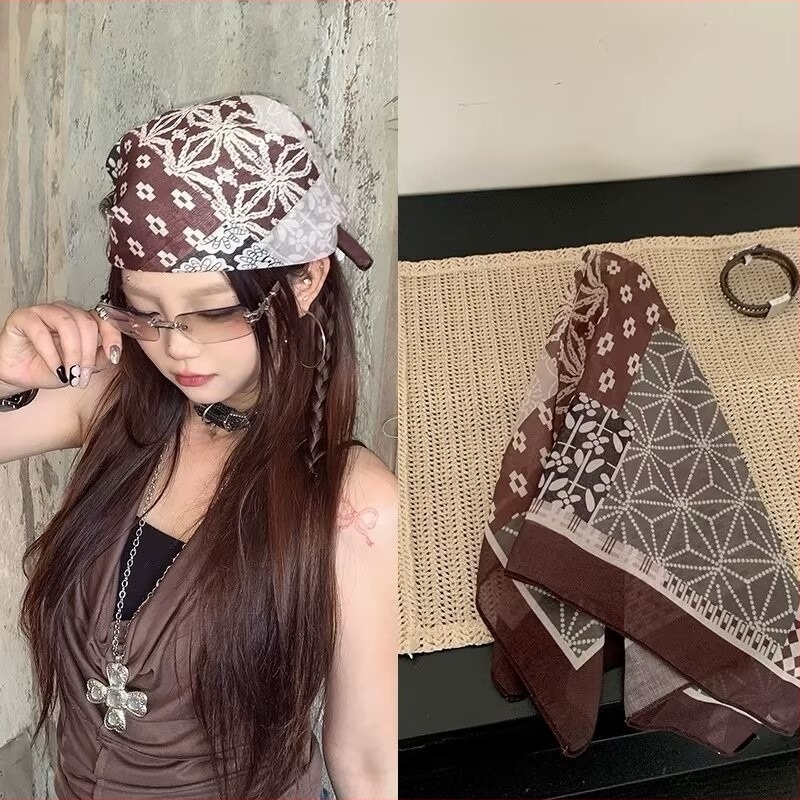 Șal pătrat din bumbac și in cu amestec de cânepă, țesătură simplă, modă de vară