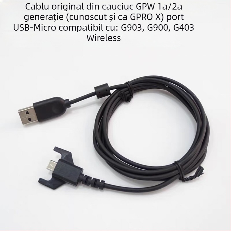 Cablu USB pentru mouse, compatibil cu GPW1, GPW2 și G102, G302, G402, G502 Hero, G303, G403, G300, G300S; interfață Micro USB