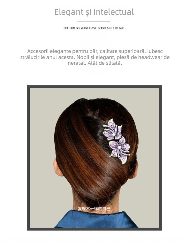 Clip de păr cu floare din rhinestone, lucrat manual, stil office pentru femei, cristal ametist