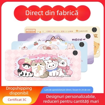 Pad de mouse încălzit pentru birou, design desen animat, temperatură reglabilă, disipare a căldurii din aluminiu, suprafață din piele