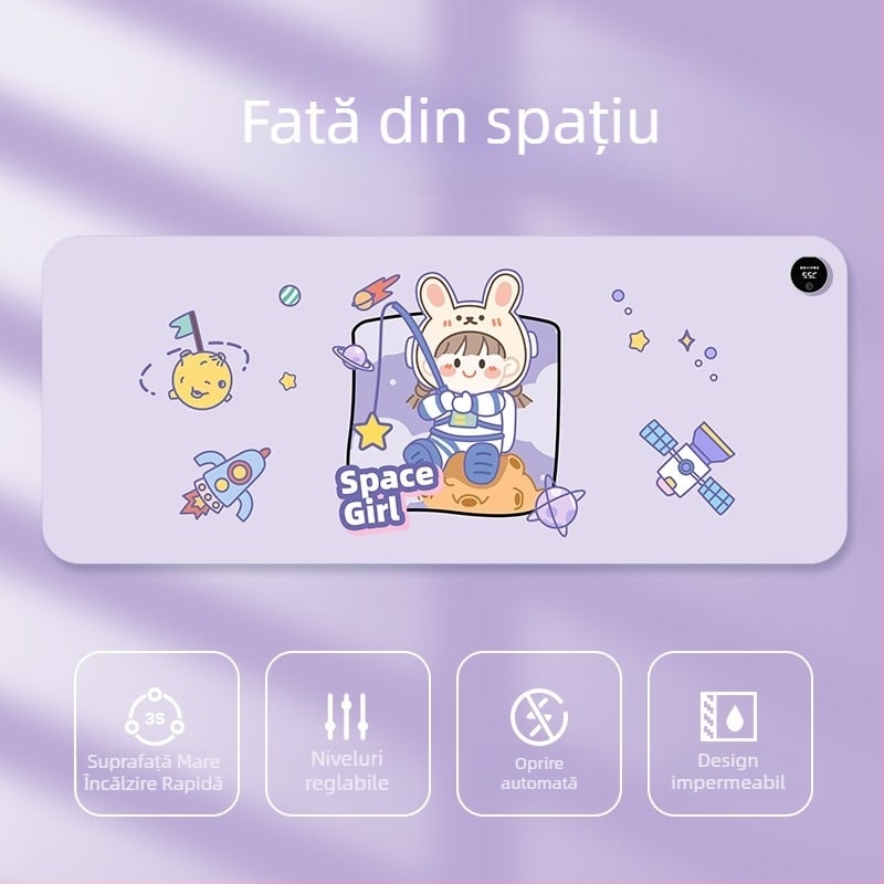 Pad de mouse încălzit pentru birou, design desen animat, temperatură reglabilă, disipare a căldurii din aluminiu, suprafață din piele