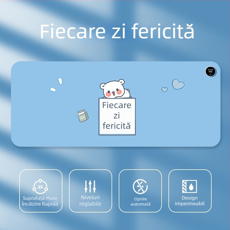 Pad de mouse încălzit pentru birou, design desen animat, temperatură reglabilă, disipare a căldurii din aluminiu, suprafață din piele