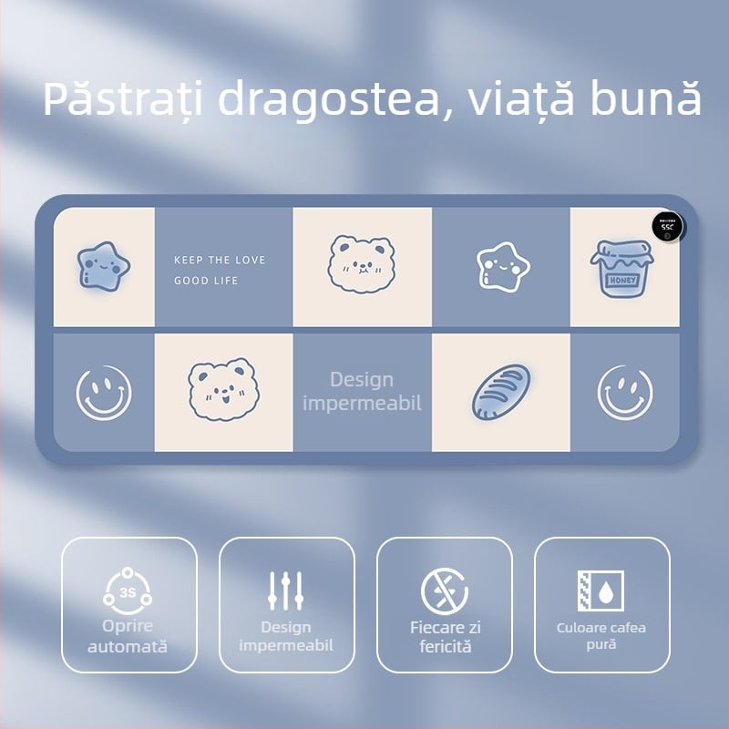 Pad de mouse încălzit pentru birou, design desen animat, temperatură reglabilă, disipare a căldurii din aluminiu, suprafață din piele