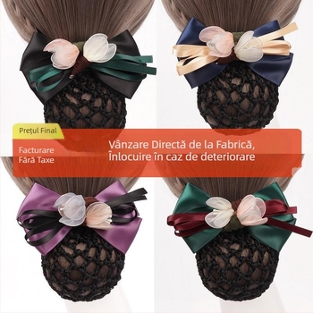 Plasă pentru păr cu floare și fundă, lucrată manual, stil japonez-coreean, model C07