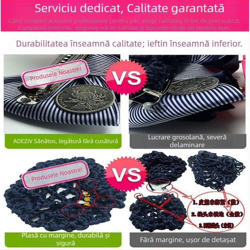 Plasă pentru păr cu floare și fundă, lucrată manual, stil japonez-coreean, model C07