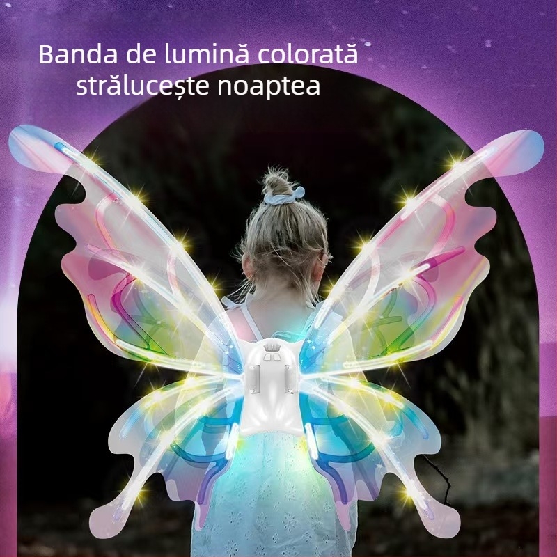 Aripi de fluture luminoase pentru copii — mișcătoare, din plastic, decor pentru spate, destinat copiilor 7–14 ani