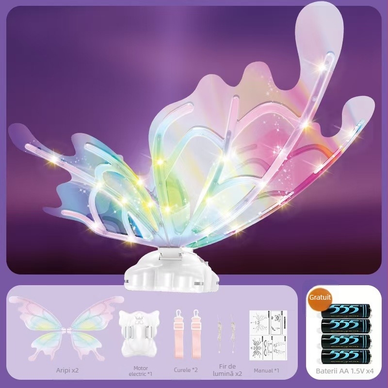 Aripi de fluture luminoase pentru copii — mișcătoare, din plastic, decor pentru spate, destinat copiilor 7–14 ani
