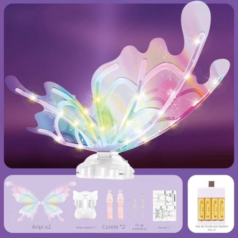 Aripi de fluture luminoase pentru copii — mișcătoare, din plastic, decor pentru spate, destinat copiilor 7–14 ani