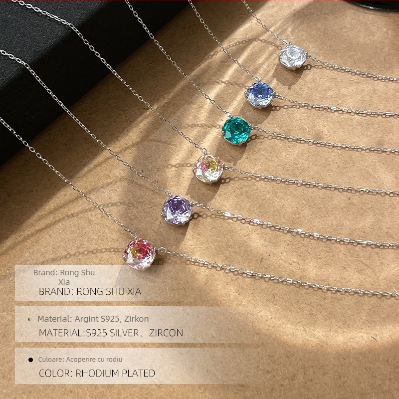 Colier din argint S925 cu pandantiv în formă de trandafir, stil Millennium, zircon încrustat, lanț clavicular