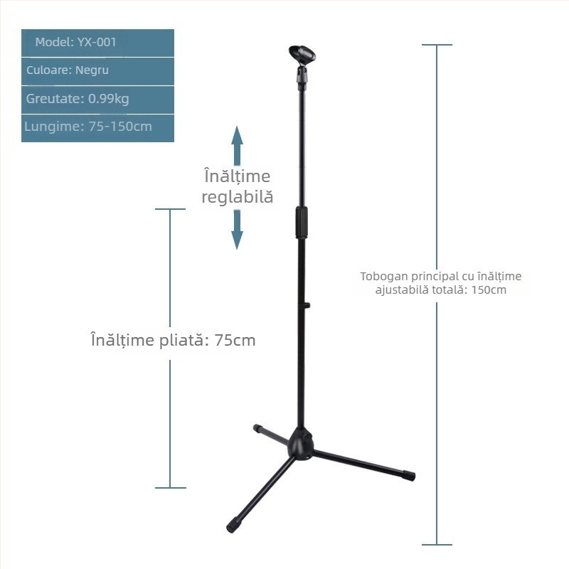Suport microfon cu trepied podea, braț vertical transversal, model 103
