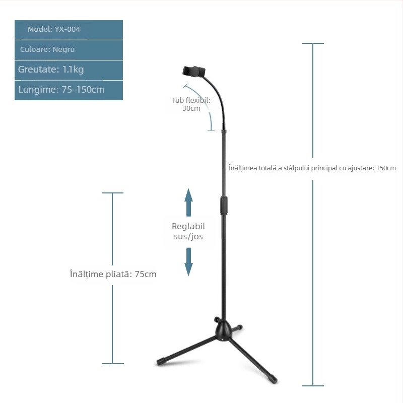 Suport microfon cu trepied podea, braț vertical transversal, model 103