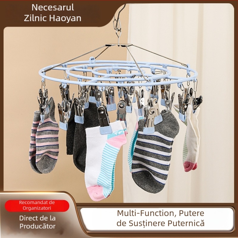 Raft de uscare pentru șosete din oțel inoxidabil, 26 de cleme, model 028, design lux ușor