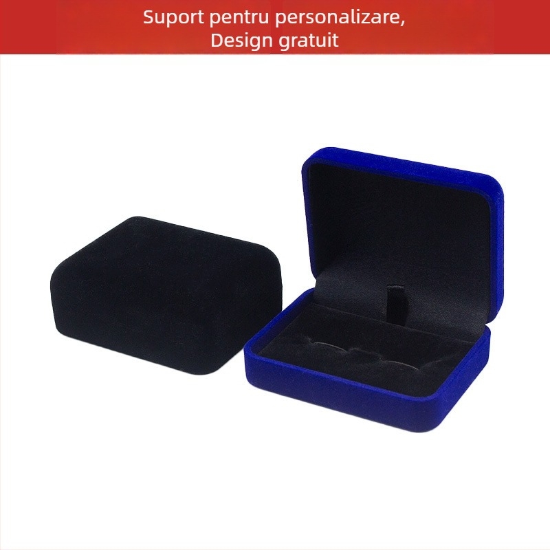 Hongfa Cutie pentru butoni de manșă pentru bărbați, exterior din flanel, interior cu flock, capac rabatabil, depozitare bijuterii
