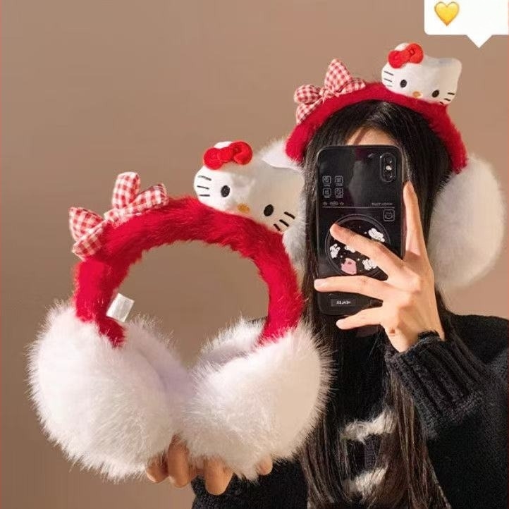 Protecții pentru urechi cu urechi de pisică pentru femei, stil desen animat, acrilic/lâna sintetică, iarnă 2024