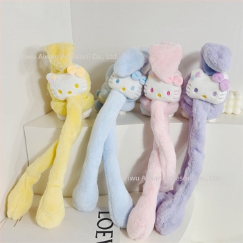 Protecții pentru urechi din pluș pentru copii, cu urechi care se mișcă, design pisică desene animate, calde pentru iarnă