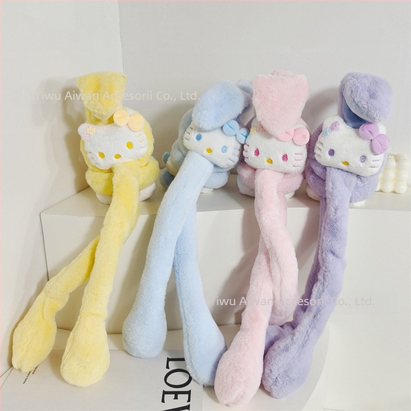 Protecții pentru urechi din pluș pentru copii, cu urechi care se mișcă, design pisică desene animate, calde pentru iarnă