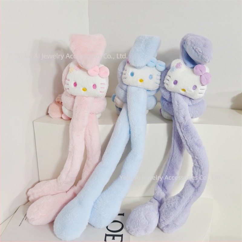 Protecții pentru urechi din pluș pentru copii, cu urechi care se mișcă, design pisică desene animate, calde pentru iarnă