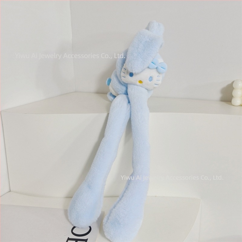 Protecții pentru urechi din pluș pentru copii, cu urechi care se mișcă, design pisică desene animate, calde pentru iarnă