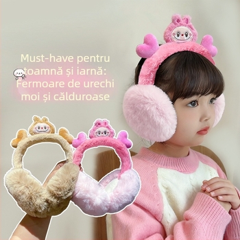 Earmuffs pentru copii – iarnă, căptușeală din pluș, design cartoon, purtare pe spate, anti vânt, mențin căldura