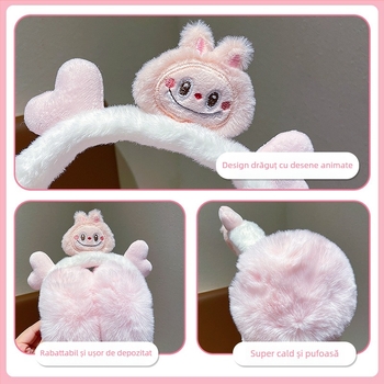 Earmuffs pentru copii – iarnă, căptușeală din pluș, design cartoon, purtare pe spate, anti vânt, mențin căldura