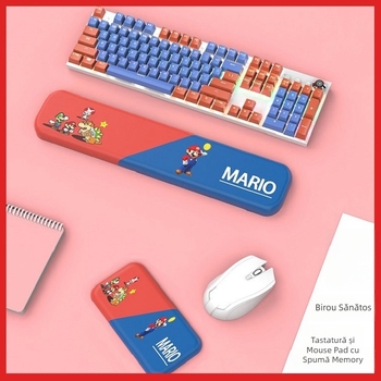 Suport pentru încheietură tastatură și mouse — silicon, spumă memory pentru odihna mâinii, design cu față dublă, temă desen animat, antiaderent, rezistent la uzură, ușor de curățat