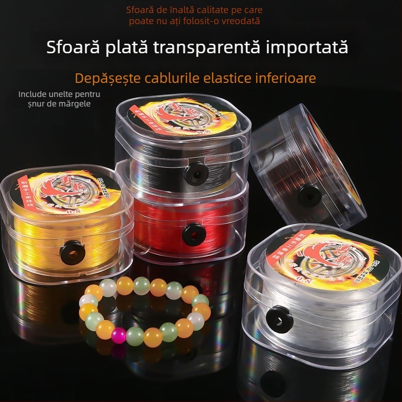 Șnur plat, transparent, elastic pentru mărgele – TPU transparent cu cristal pentru brățări