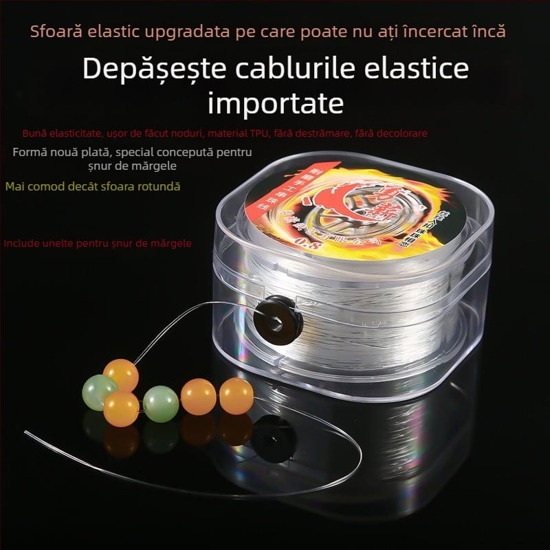 Șnur plat, transparent, elastic pentru mărgele – TPU transparent cu cristal pentru brățări