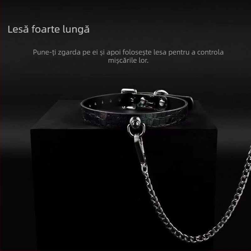Colier din piele naturală cu inel în formă de T, design geometric, pandantiv din aliaj, lanț în valuri