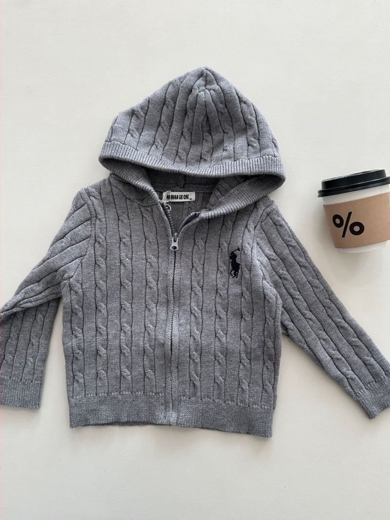 Pulover tricotat pentru copii cu glugă și fermoar, stil coreean, unisex, broderie cu desene animate, tricot gros, viscoză 25%+, model 25806