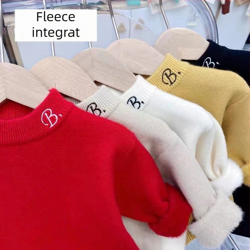 Pulover tricotat pentru copii, puf de iepure 90–95%, poliester, material gros, guler rotund, mâneci lungi