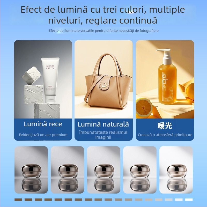 Boxă de studio compactă cu fundal LED pliabil, pentru fotografie still life și bijuterii, iluminare fără umbre